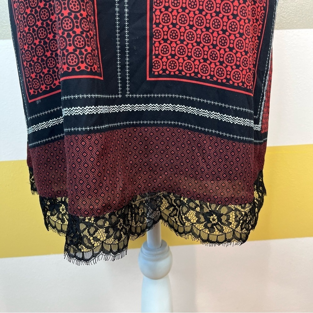 2/$25 Express Red Floral Lace Contemporary Business Short Sleeve Slip Dress S - Picture 4 of 16